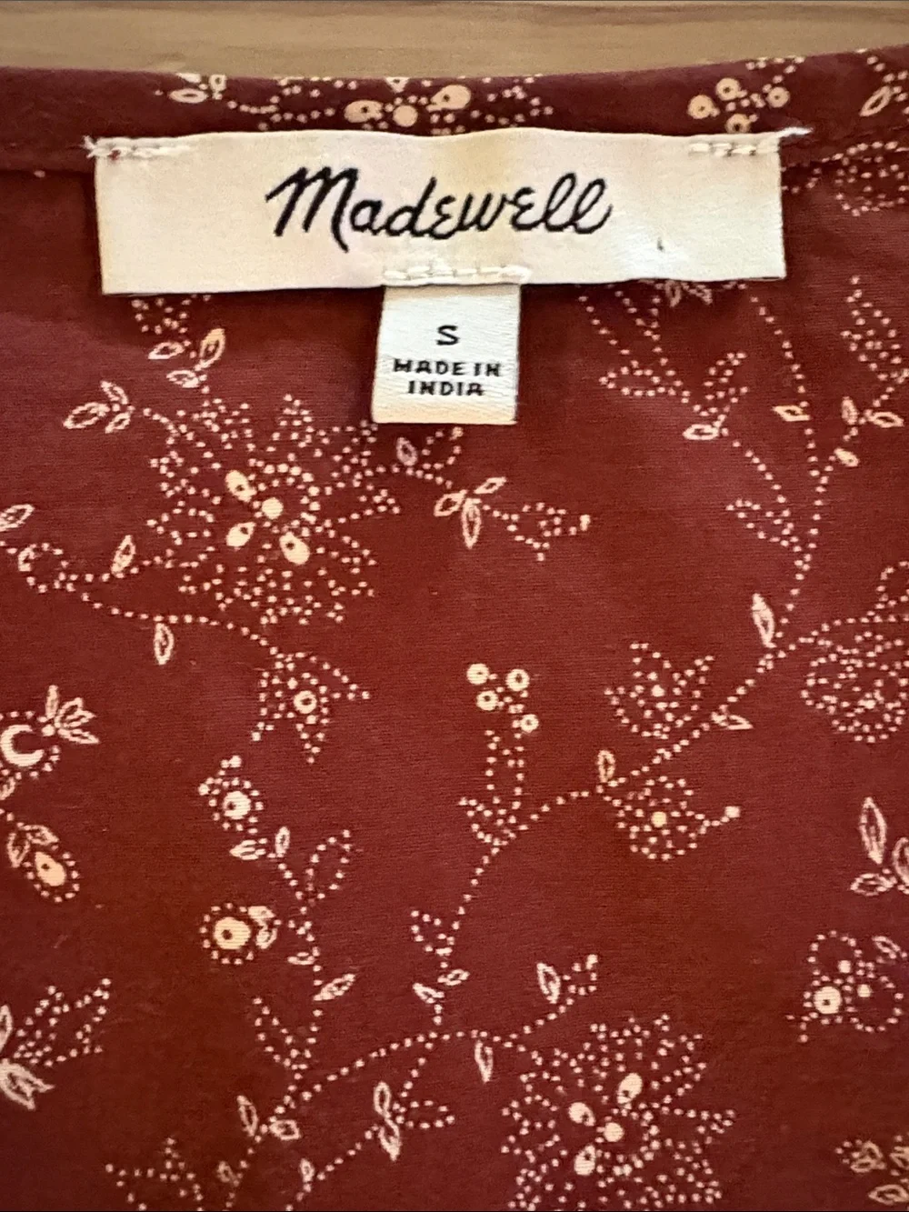 Madewell Burgundy Floral V-Neck Puff Sleeve Top